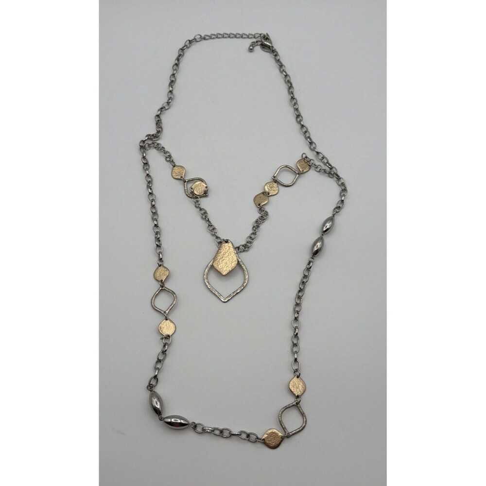 Chico’s Silver & Gold Tone Geometric Pendant Statement Necklace 20”